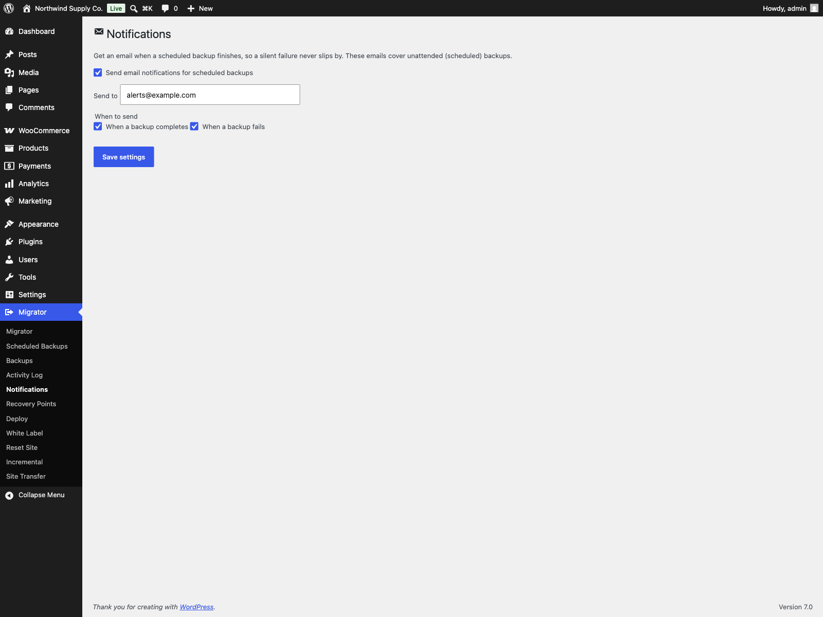 Email notifications: get an email when a scheduled backup completes or fails