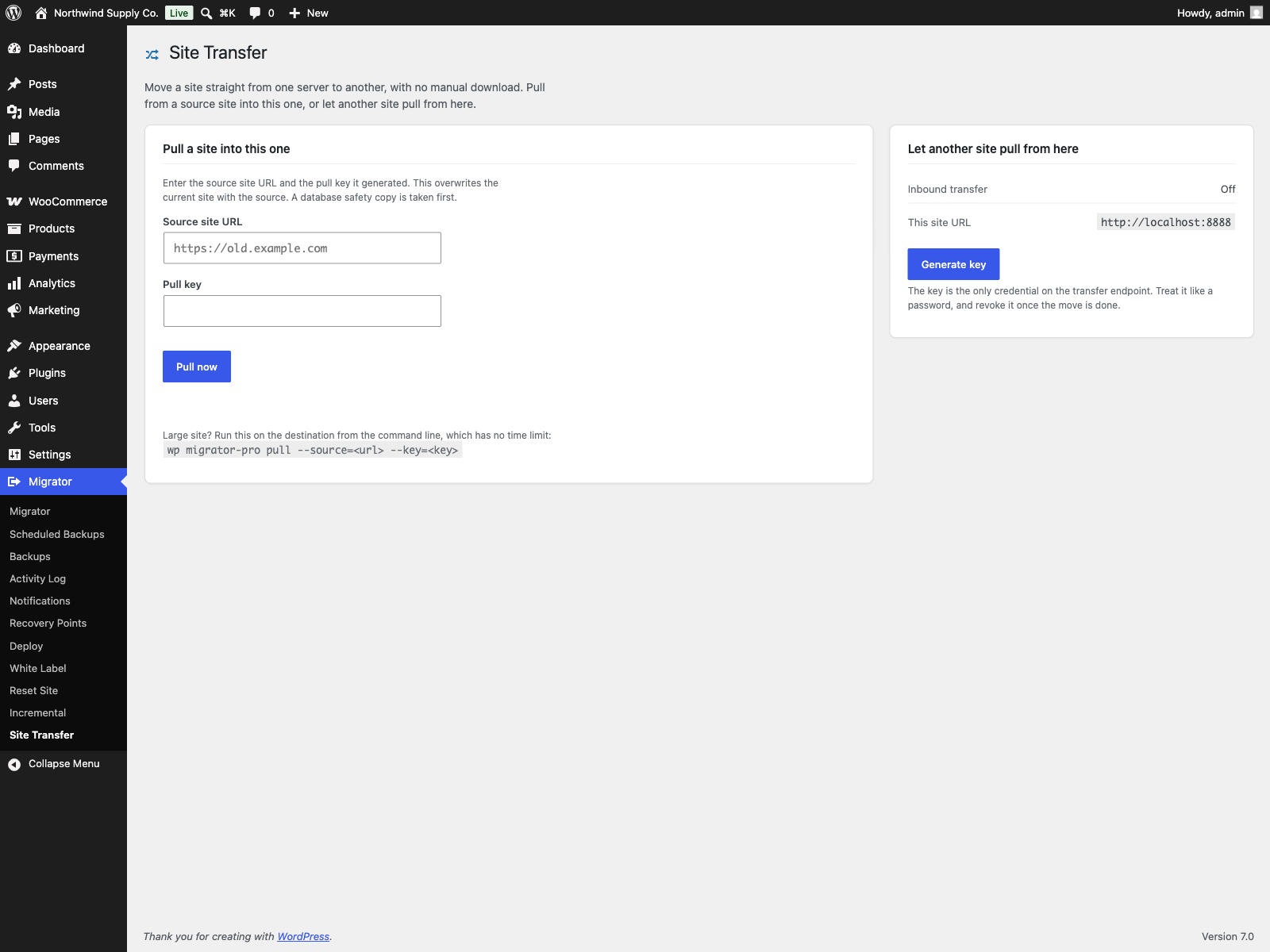 Server-to-server transfer: move a site from server to server with no manual download