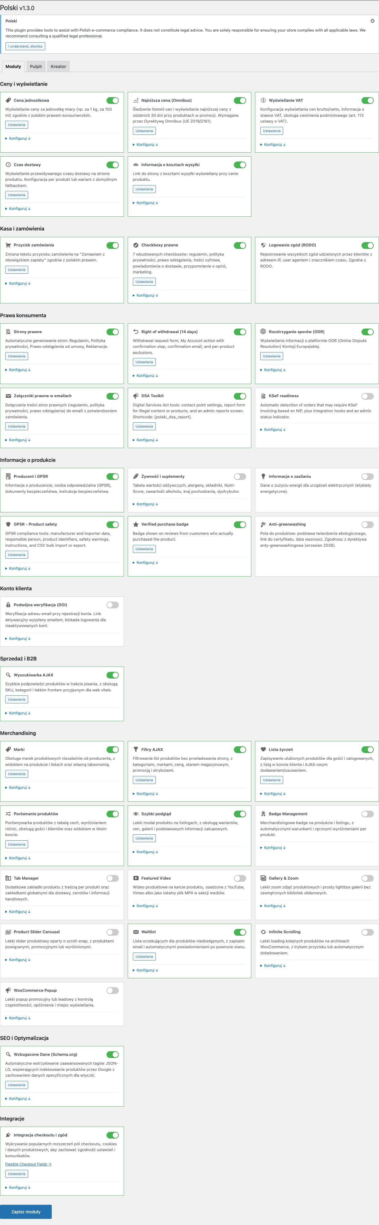 Polski for WooCommerce modules dashboard