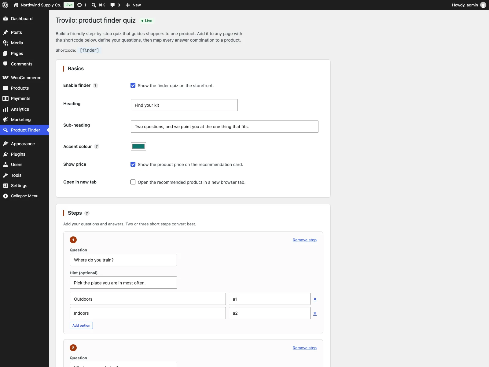 The Elektilo settings screen with the steps builder and the results map