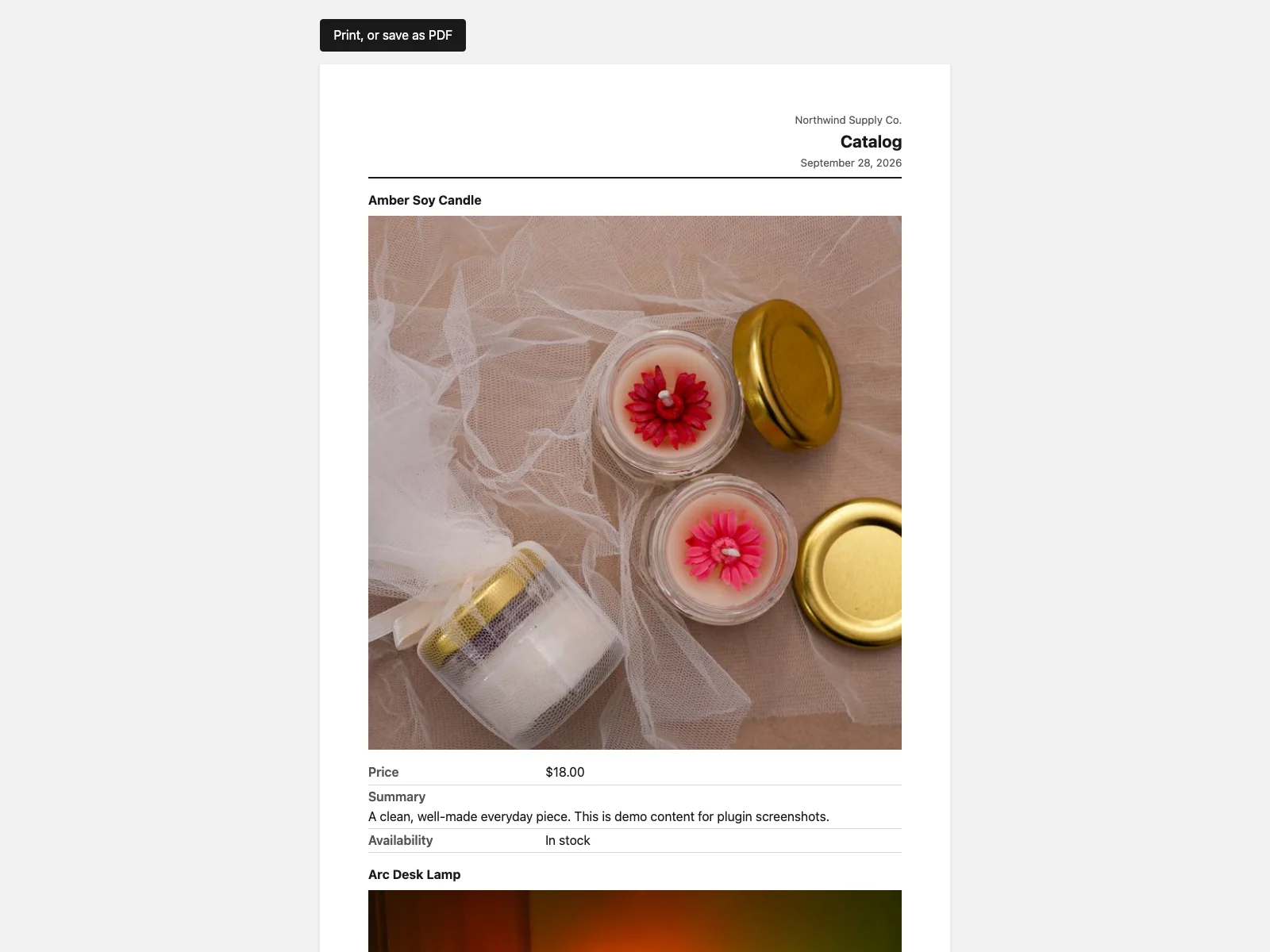 A Printvane catalog with products, prices and availability