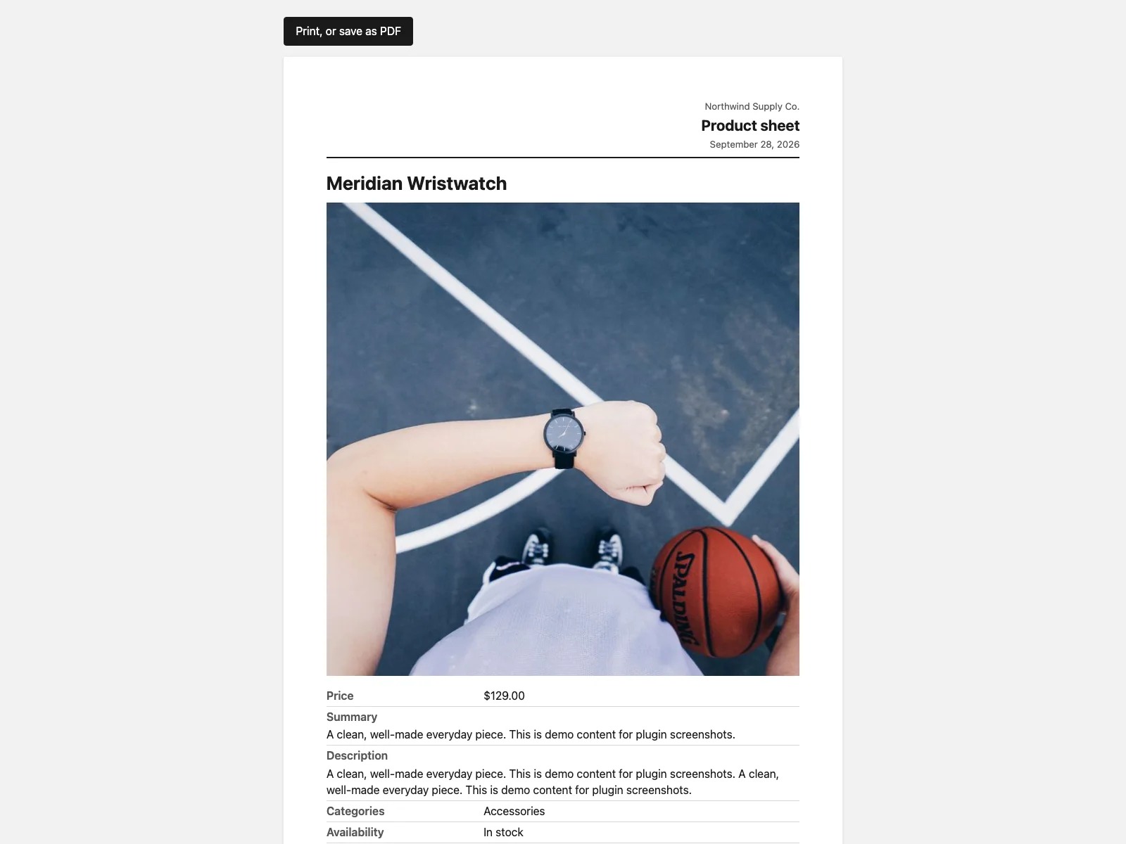 A Printvane product sheet with image, price and description