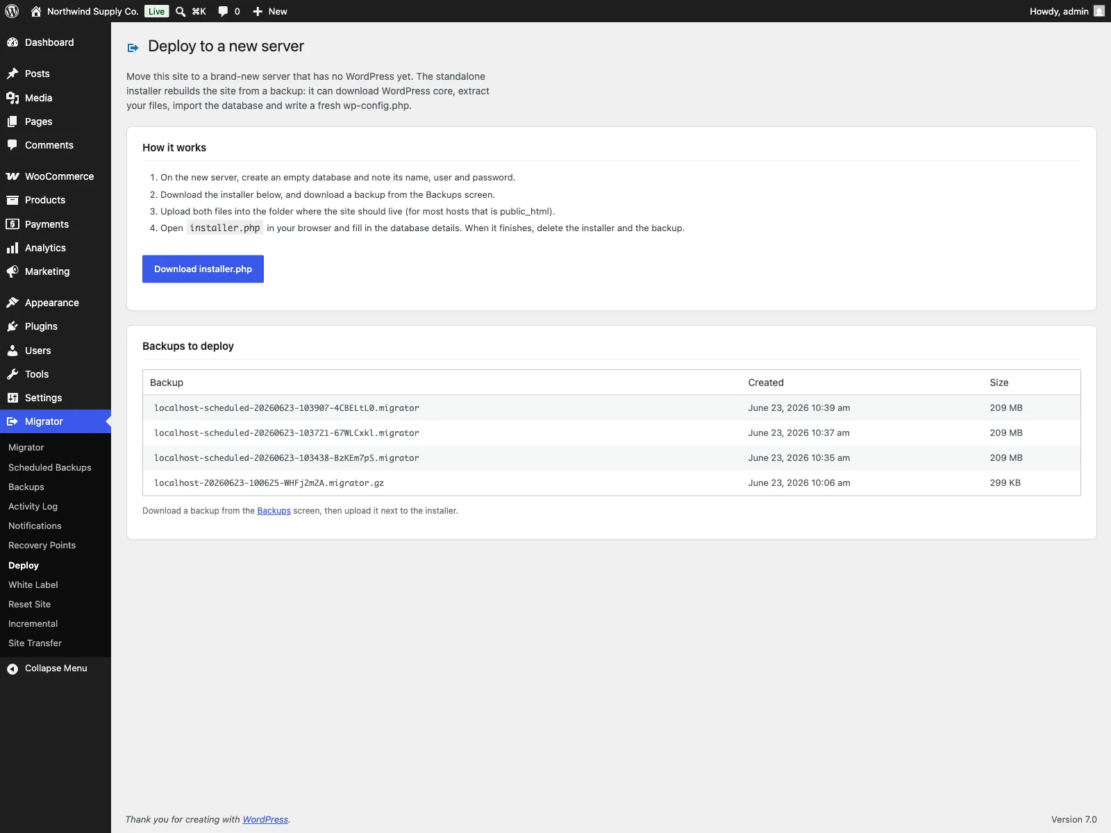 Migrator Pro deploy to a new server