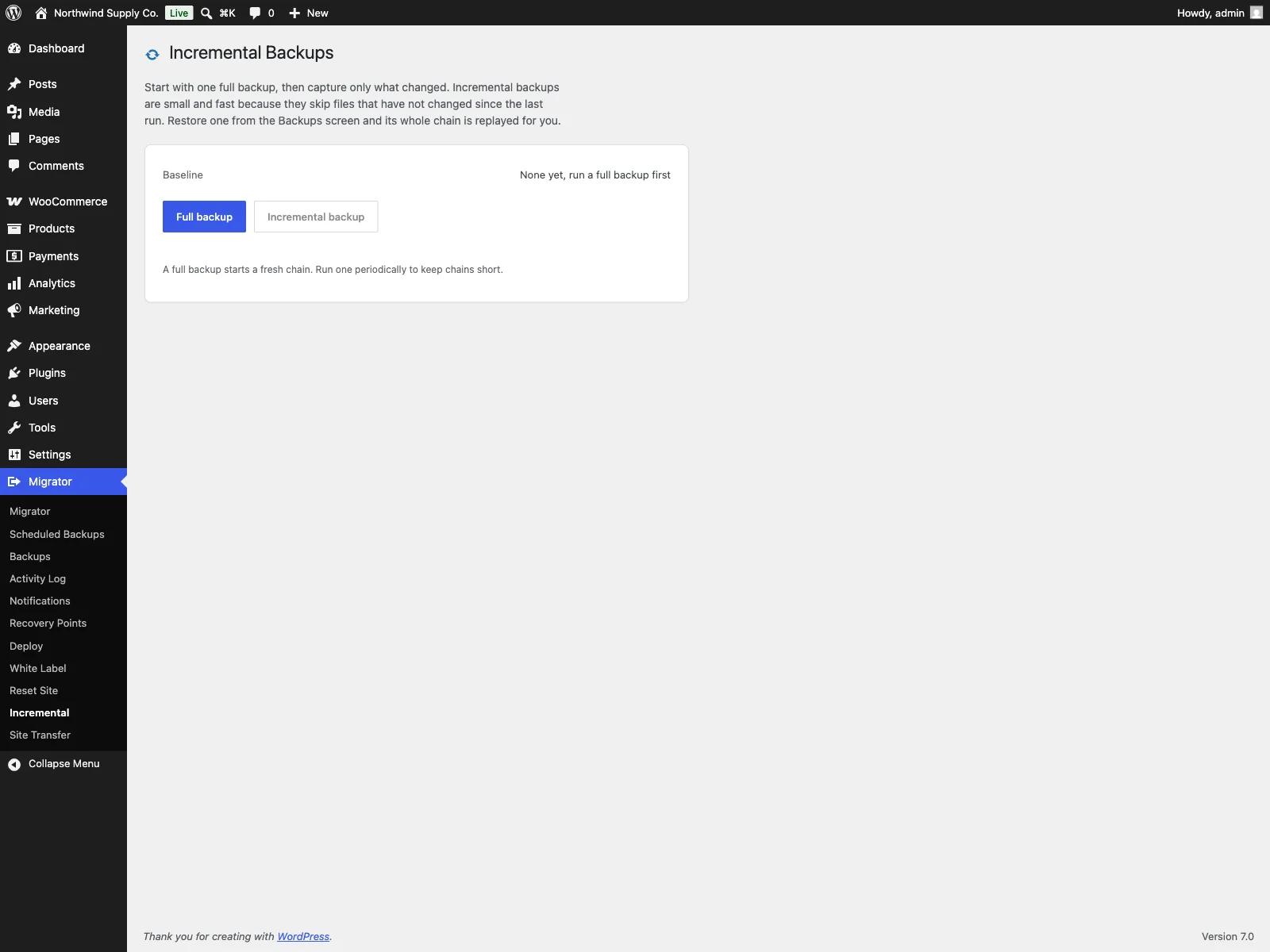 Migrator Pro incremental backups