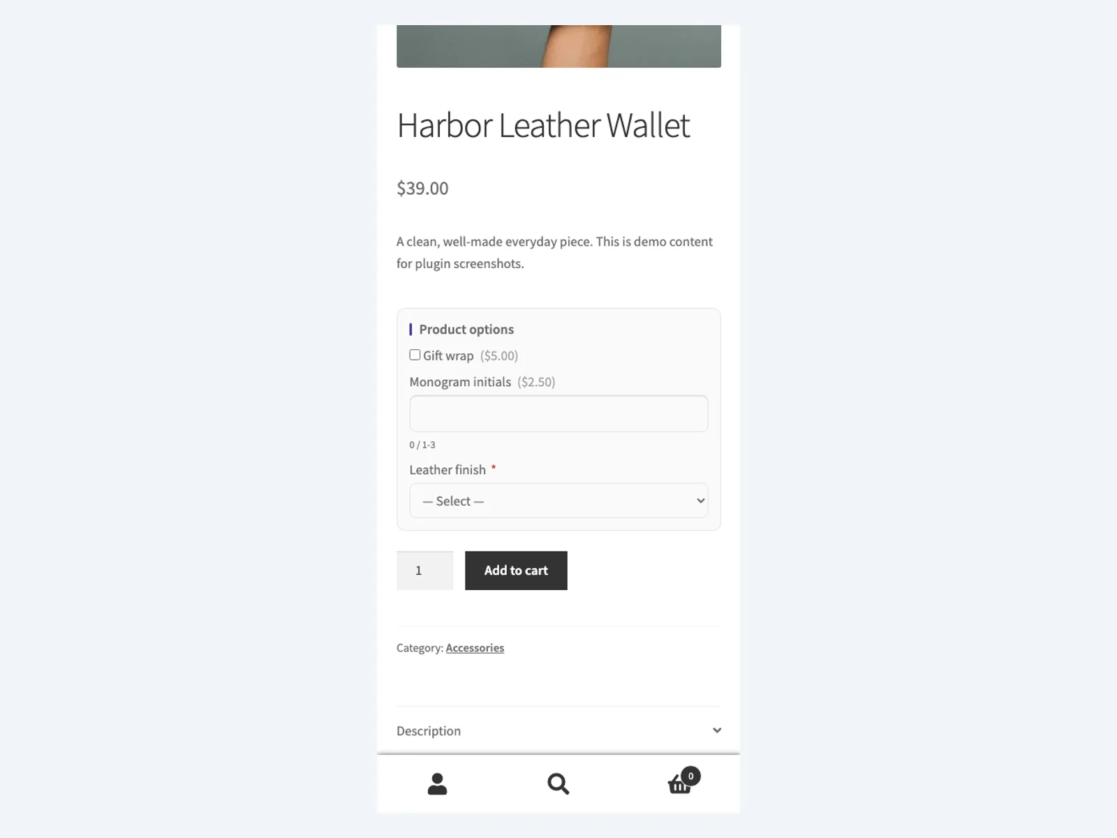 Product options on mobile