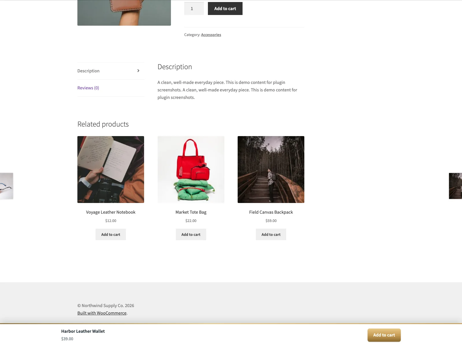 Sticky add-to-cart bar on the product page