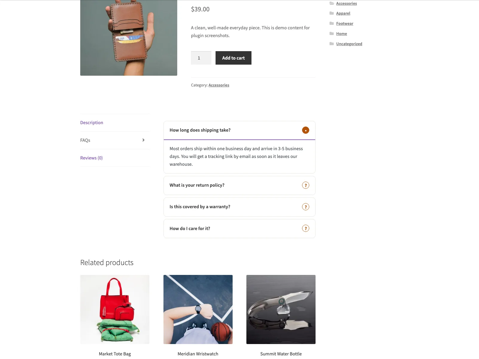 FAQ tab on the product page