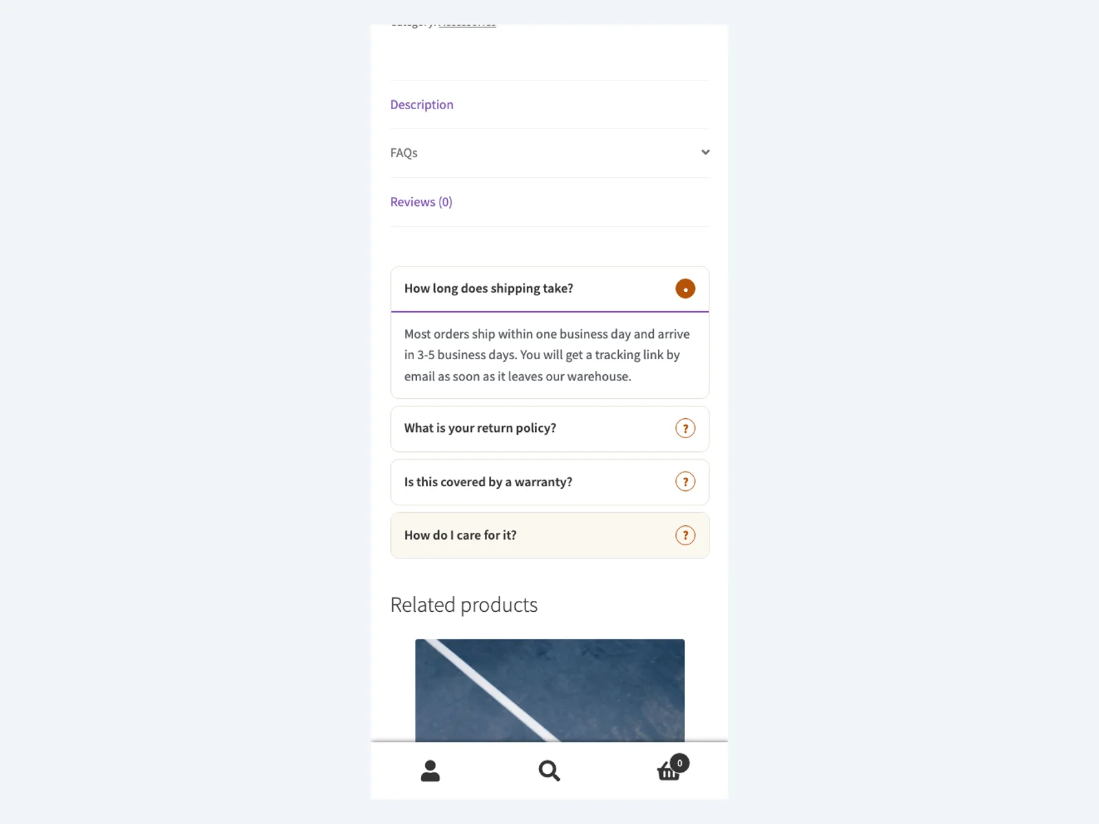 FAQ list on mobile