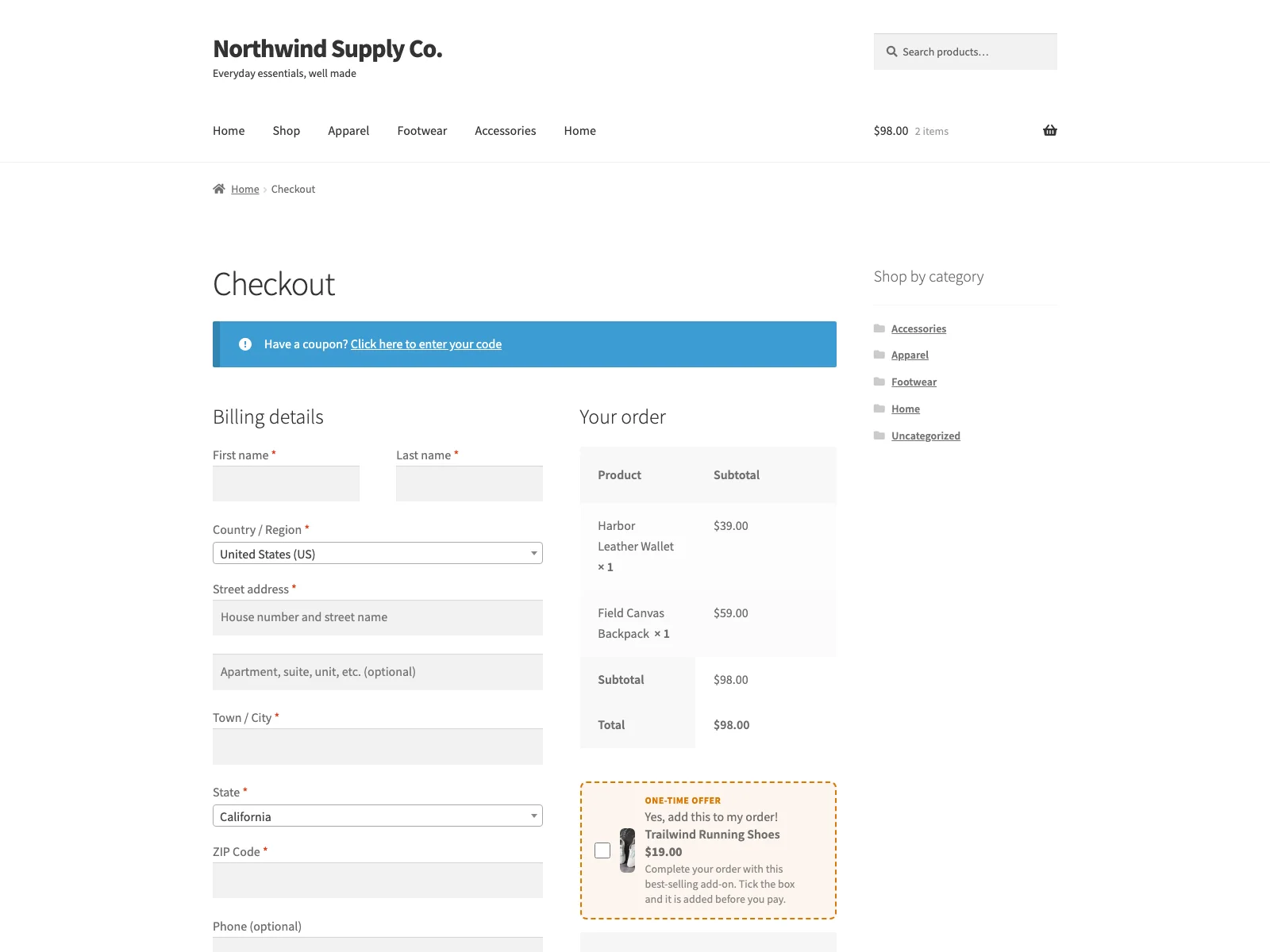 Order bump offer above the payment methods on the WooCommerce checkout