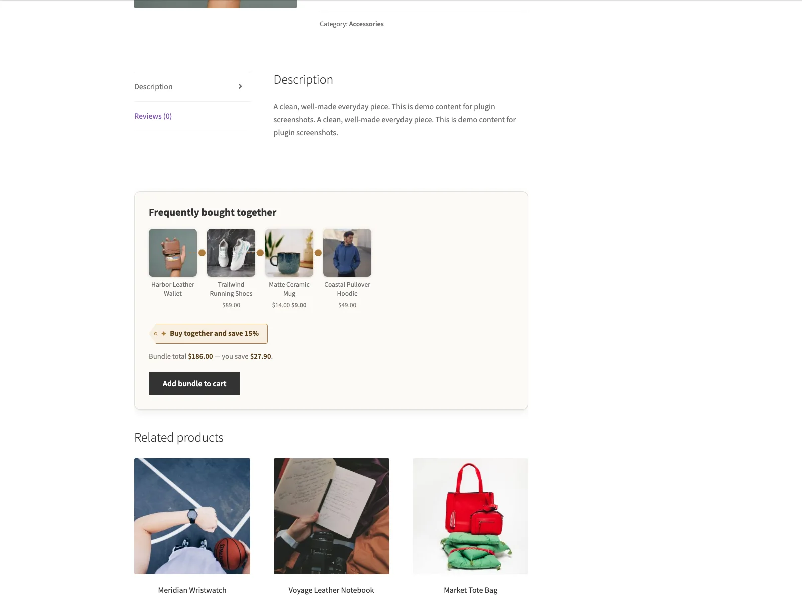 Product bundle on the product page