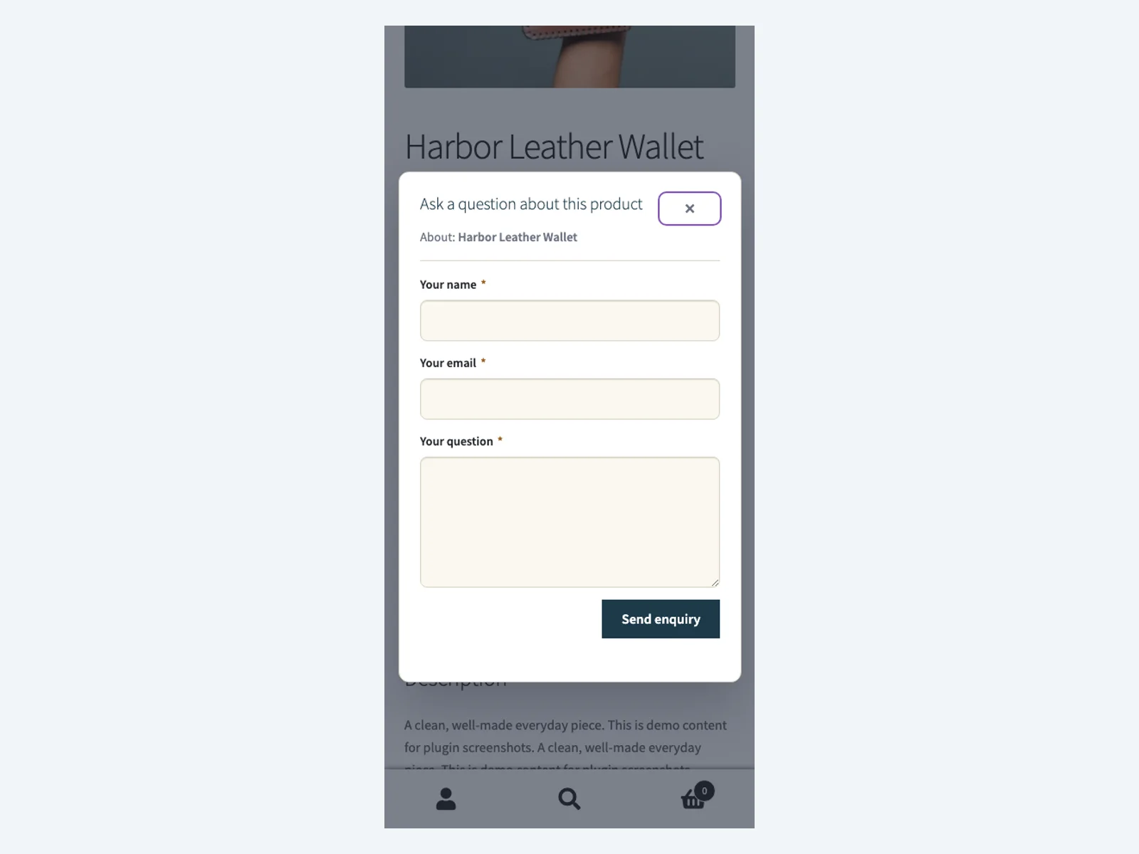 Enquiry form on mobile