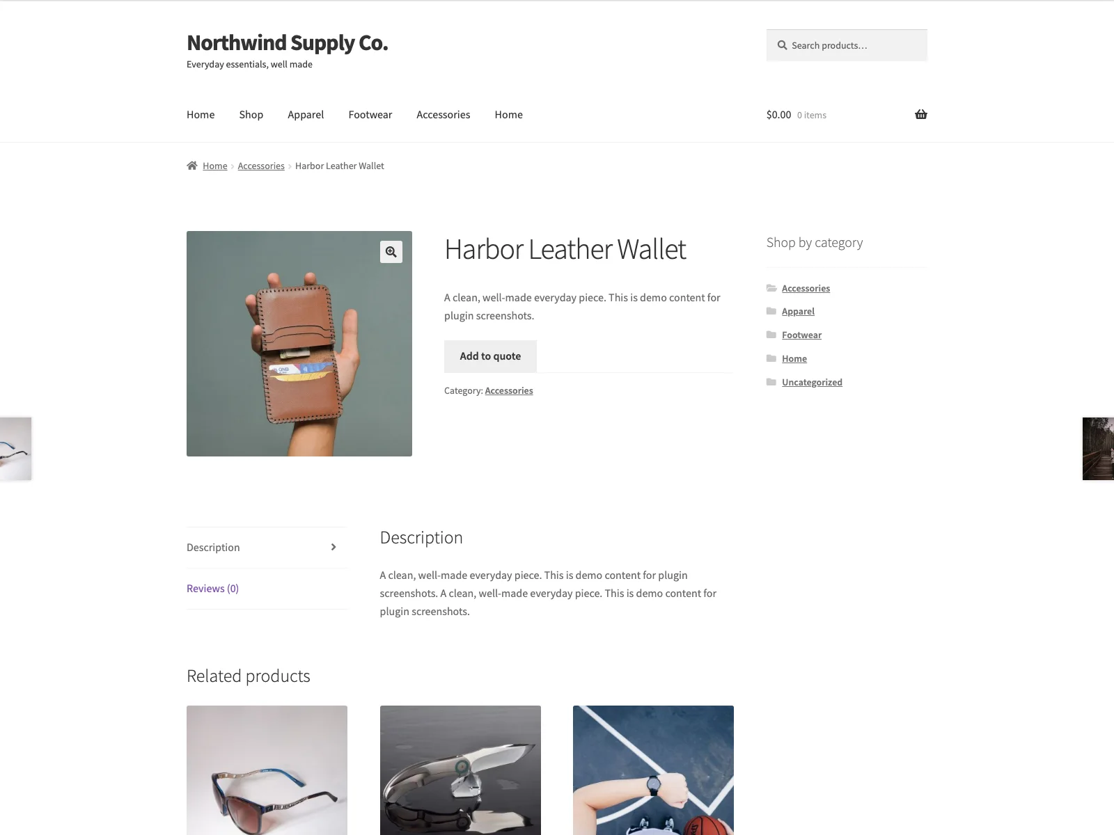 Request a quote button on the product page