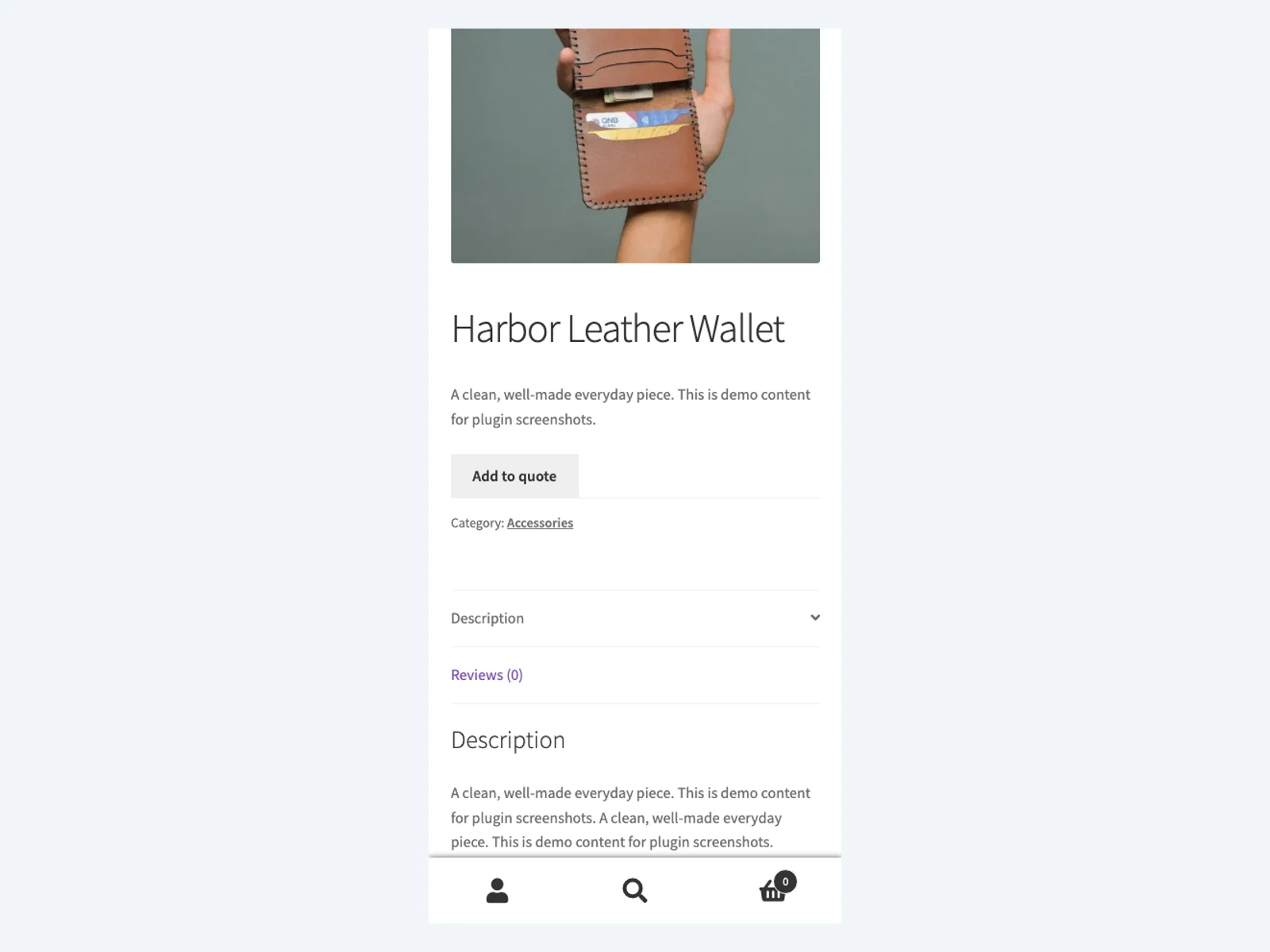 Request a quote button on mobile