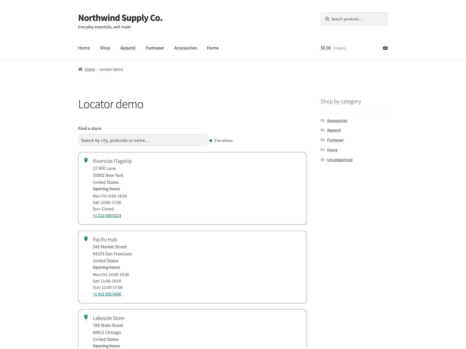 Searchable directory of physical stores
