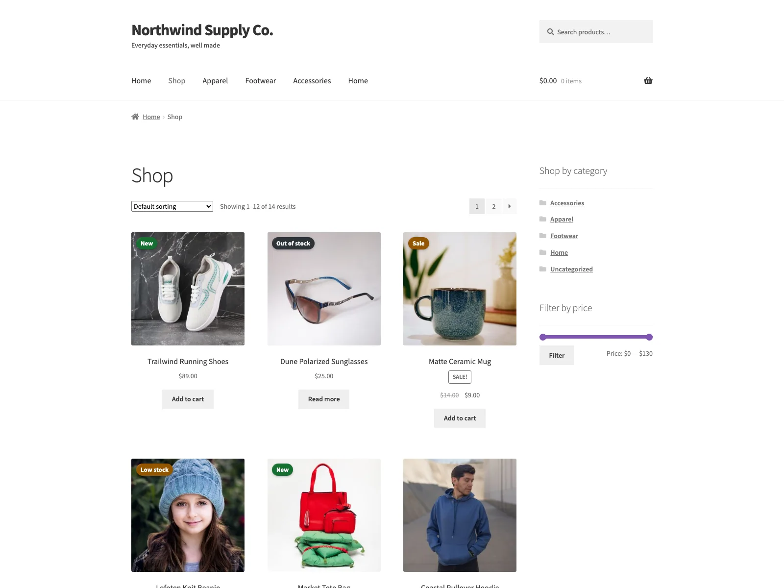 Marks product badges on a WooCommerce shop listing
