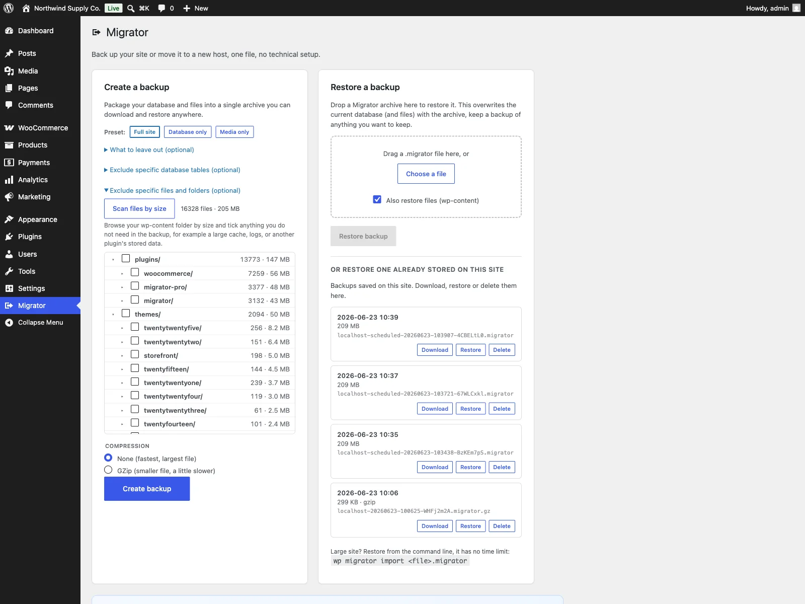 Migrator file-size explorer