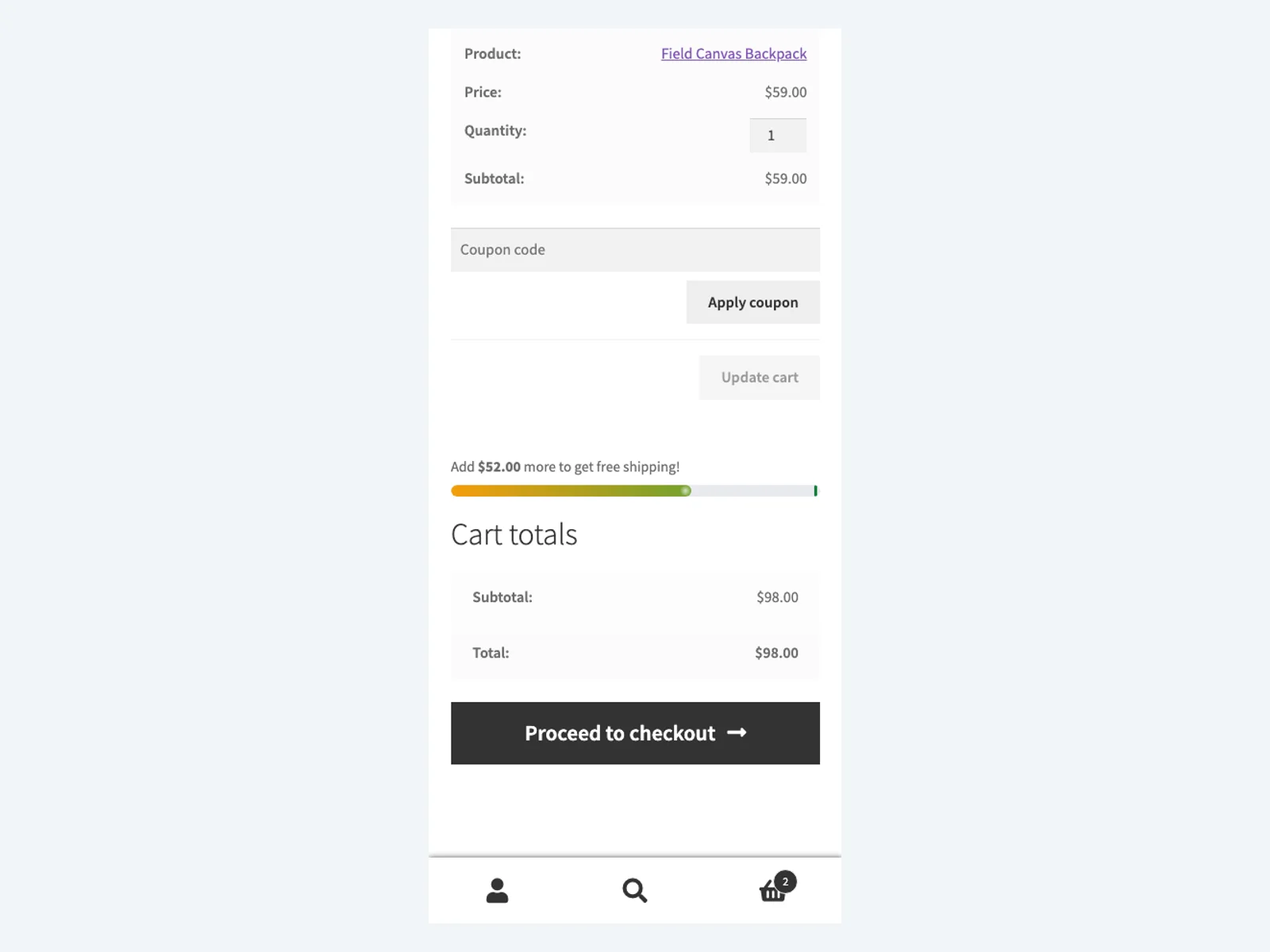 Free-shipping progress bar on mobile