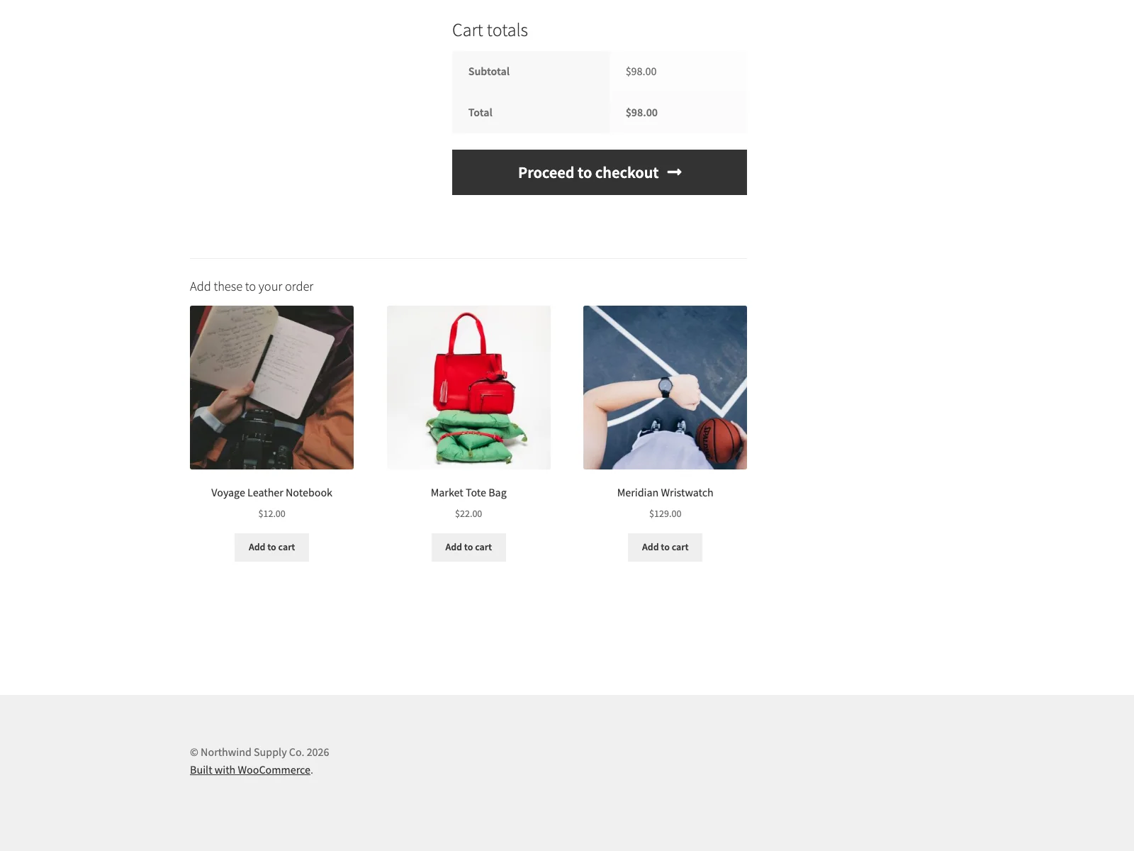 Product recommendations below the WooCommerce cart