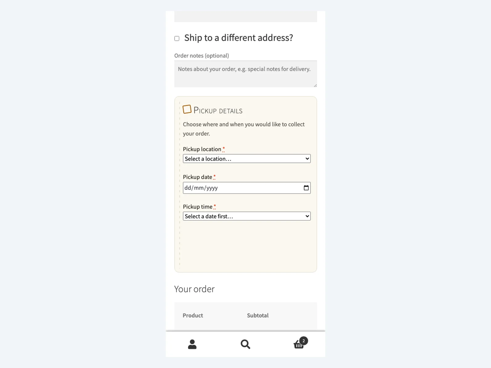 Pickup time picker on mobile