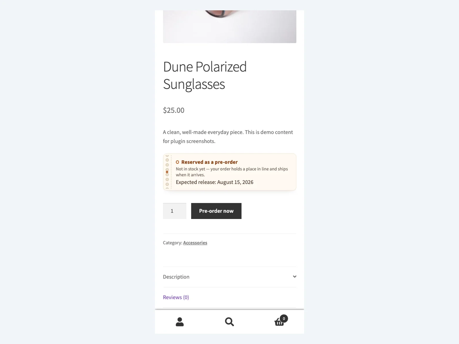 Pre-order product on mobile