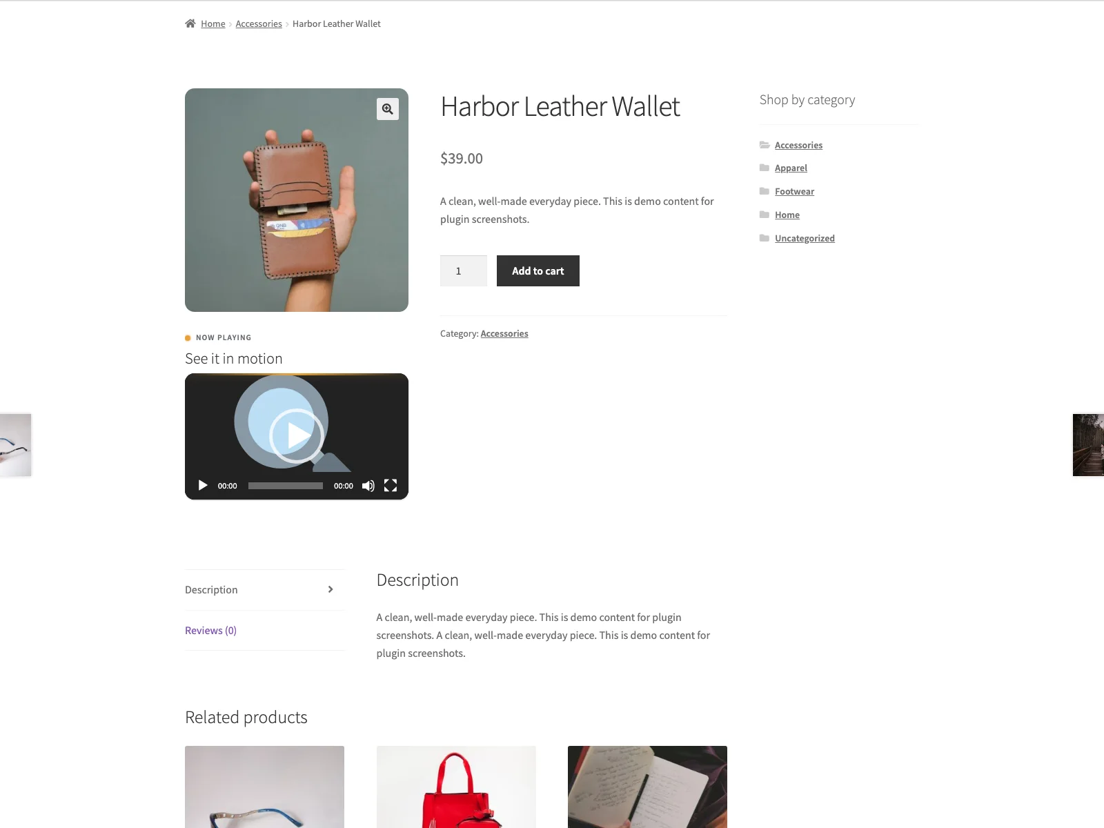 Product video below the gallery on the product page