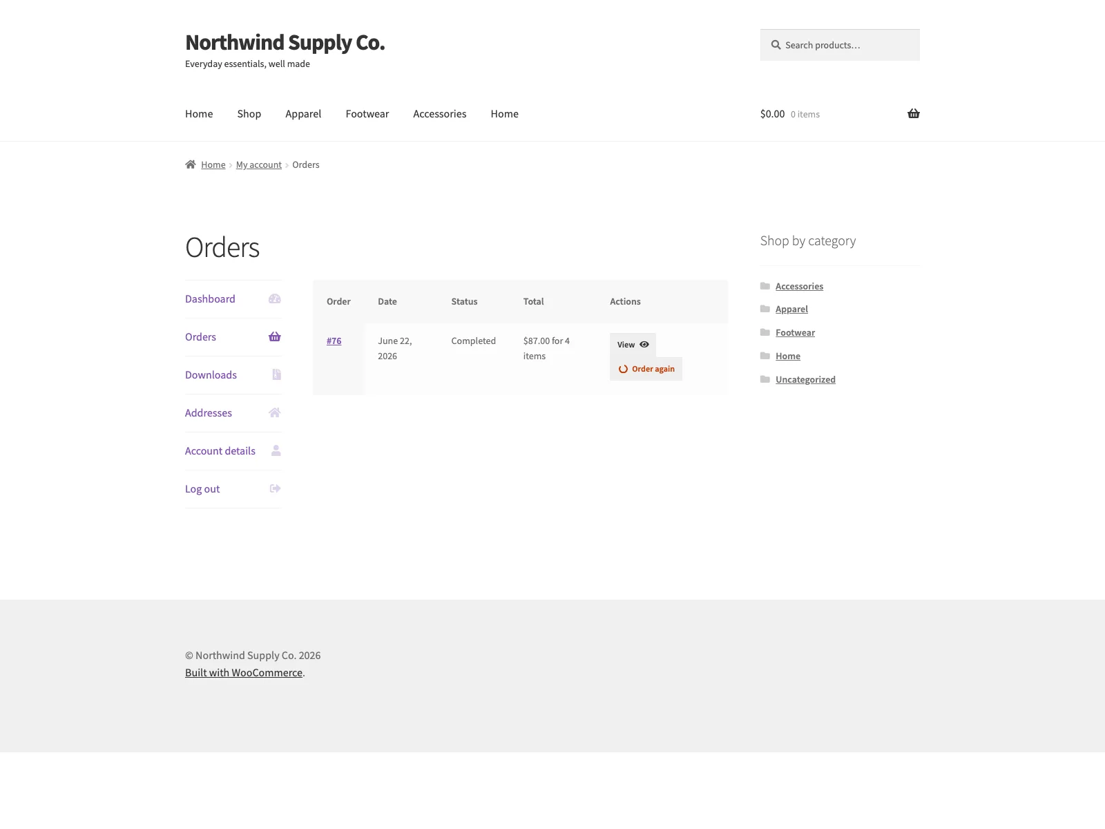 Order again button in the order history