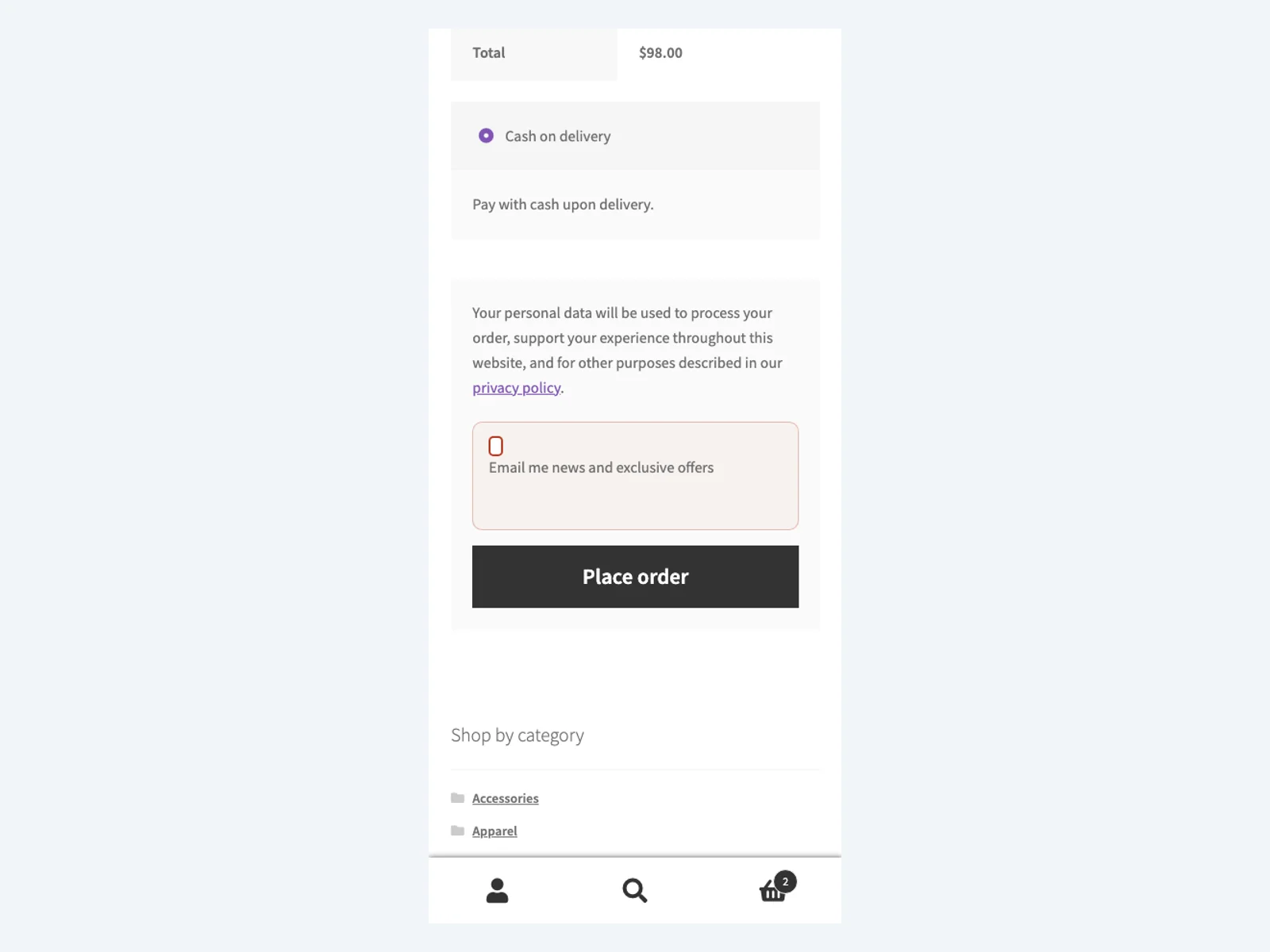 Newsletter opt-in on mobile