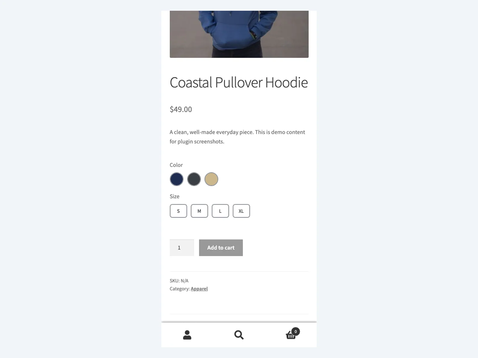 Colour and size swatches on mobile