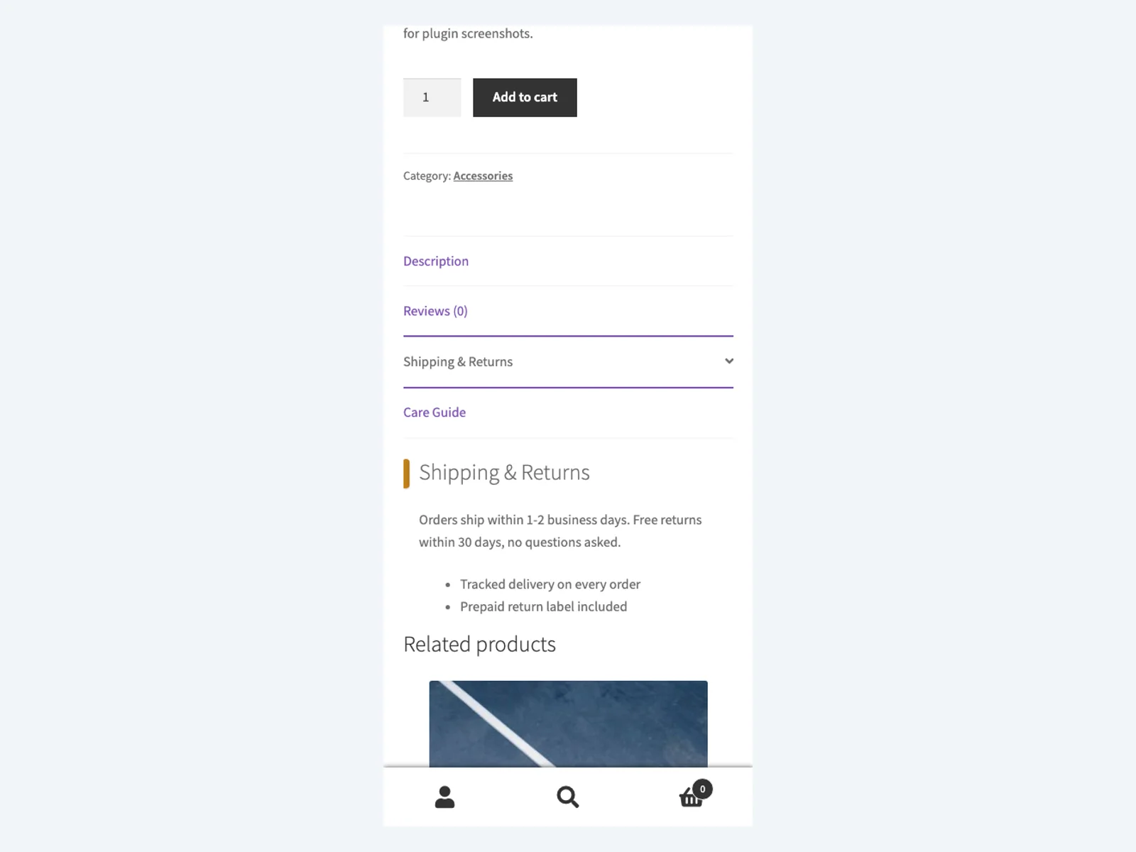 Custom product tabs on mobile