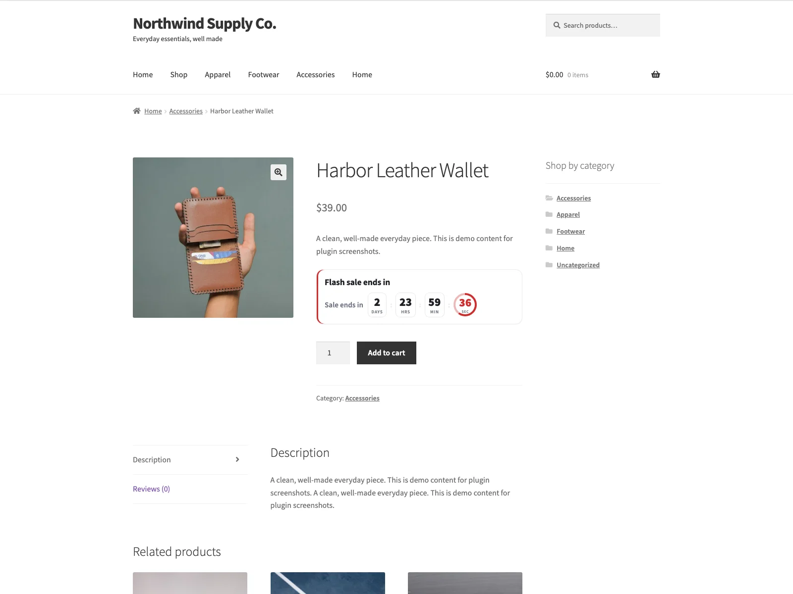 Sale countdown timer on the product page