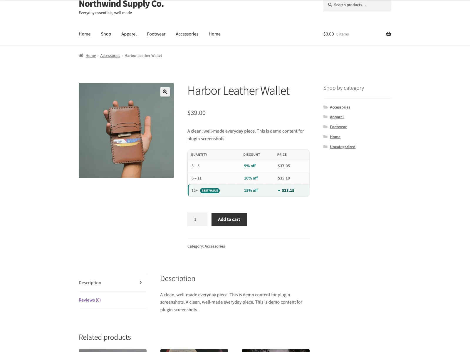 Quantity discount table on the product page