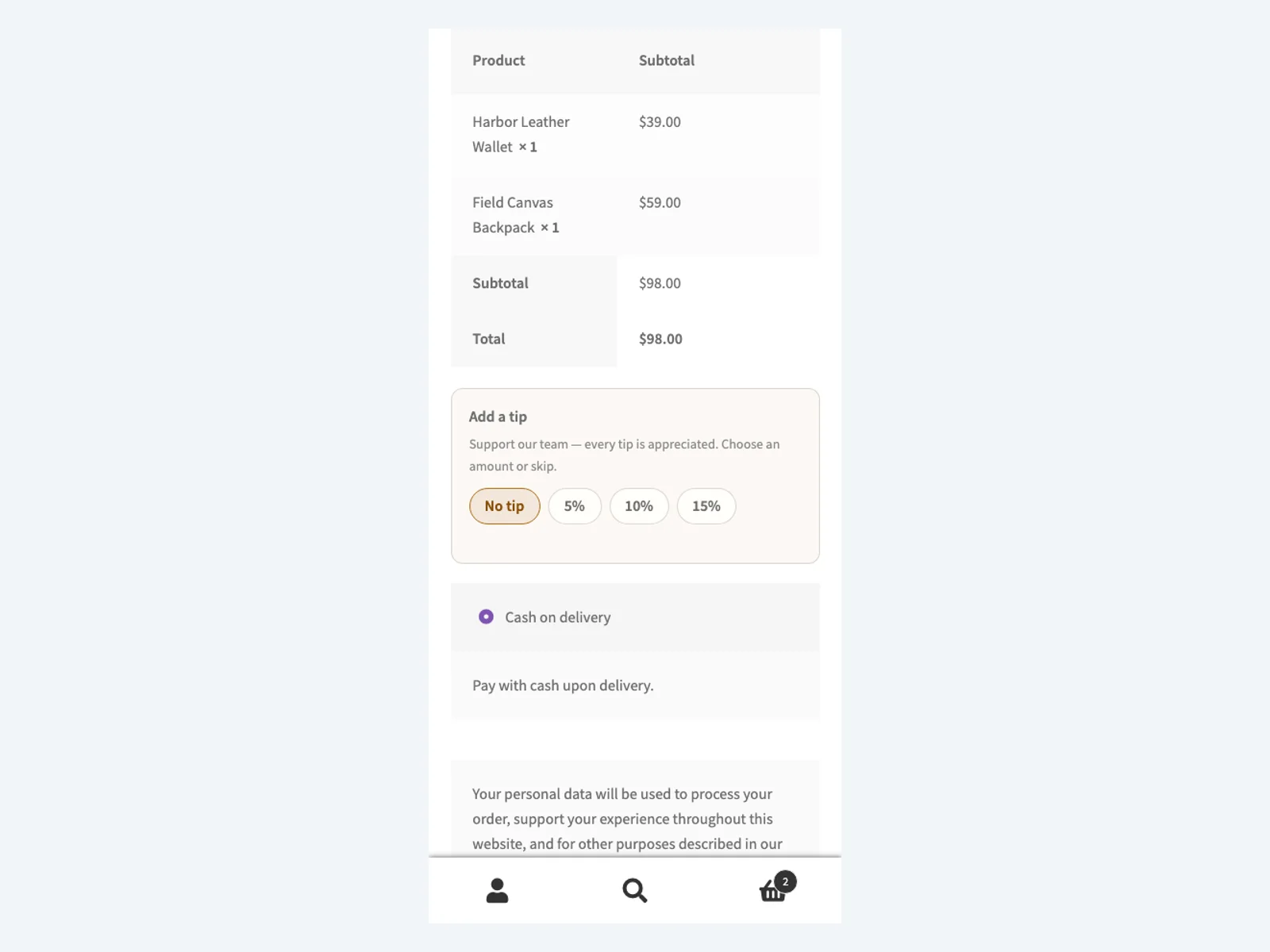Tip control on mobile