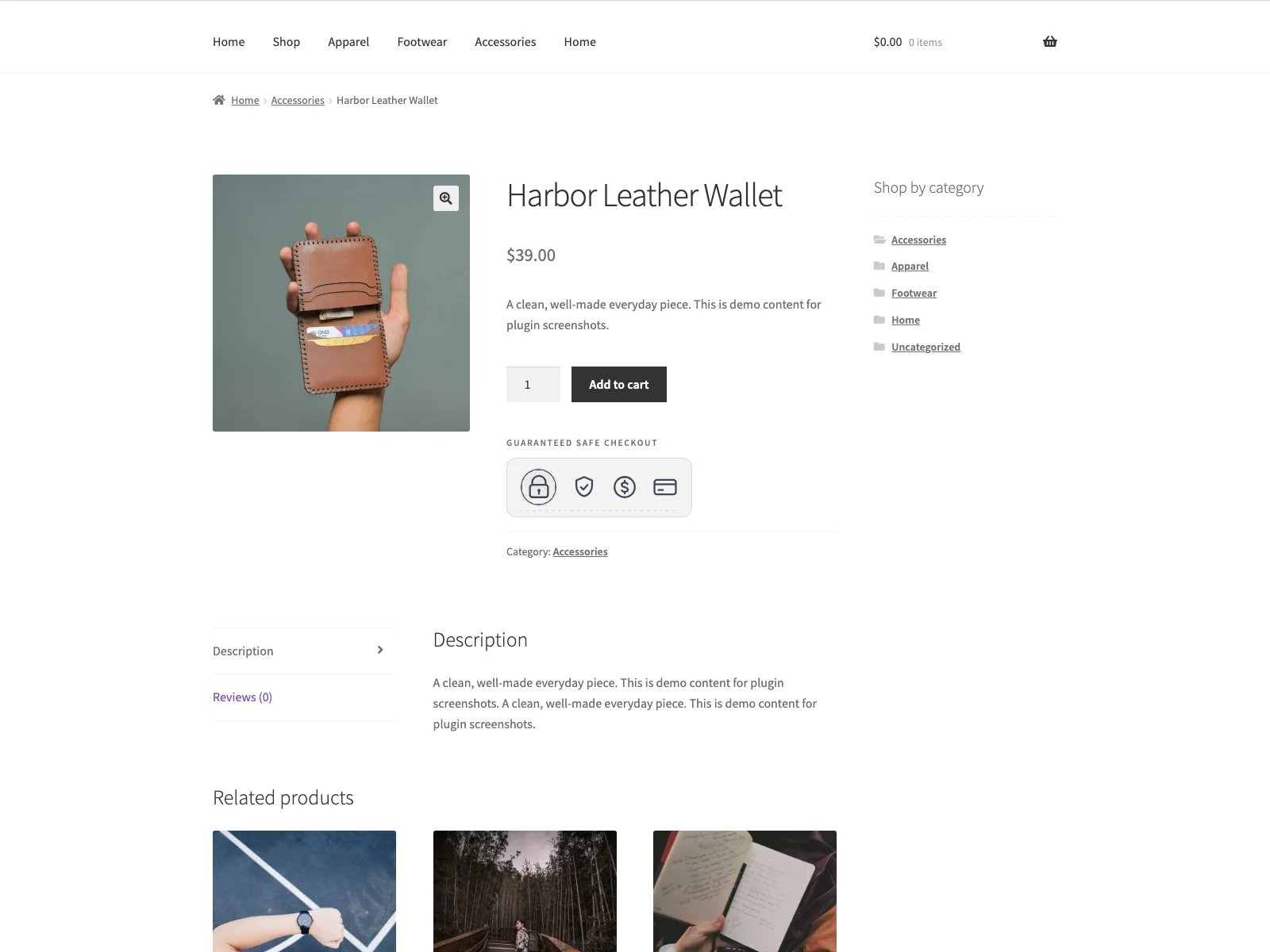 Trust badges below the add-to-cart button