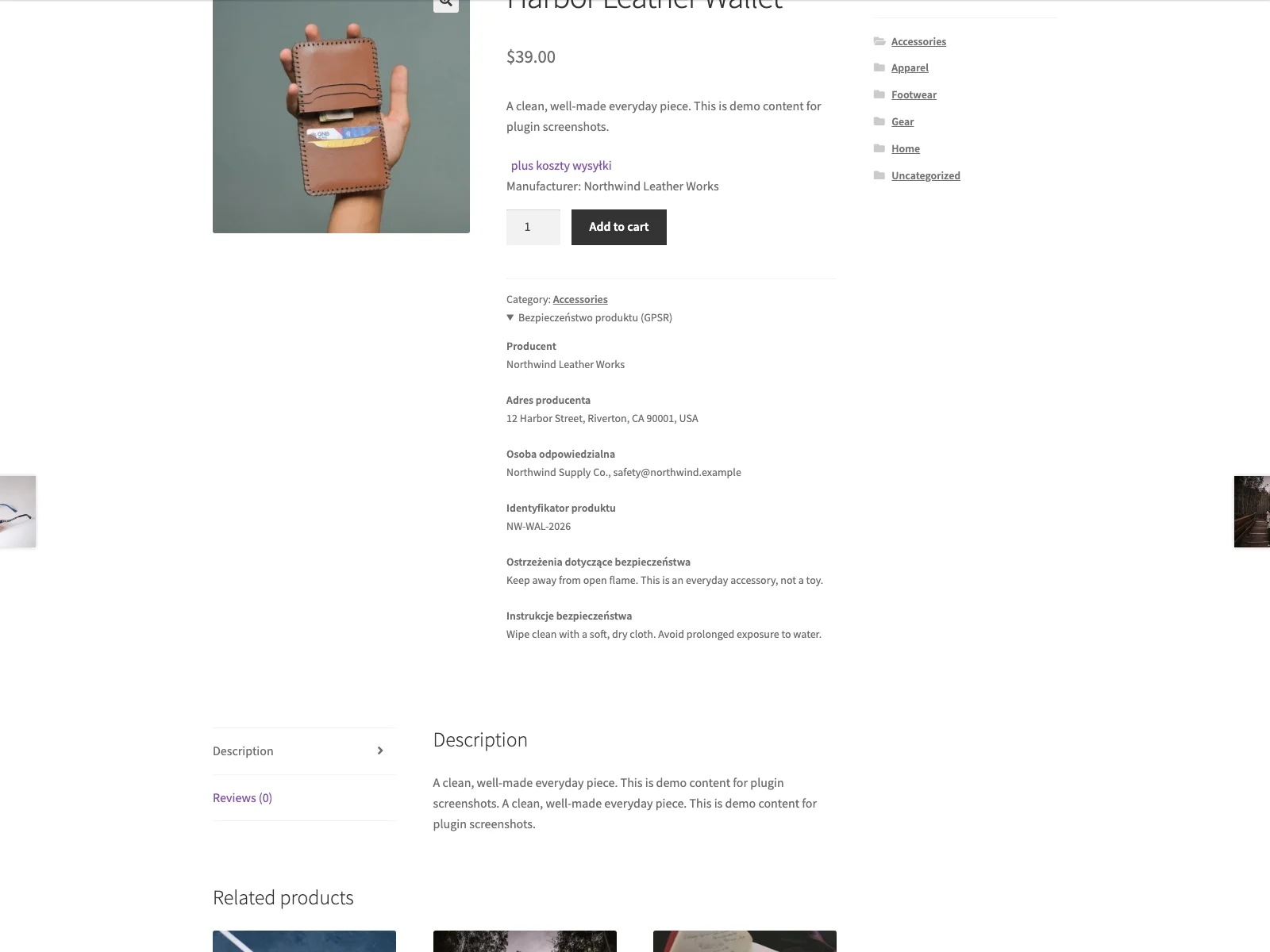 GPSR product safety details on the product page