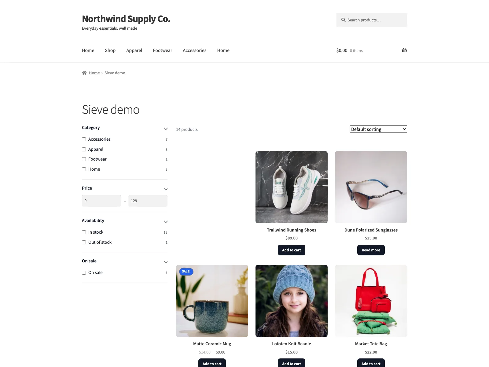 Sieve product filtering on a storefront
