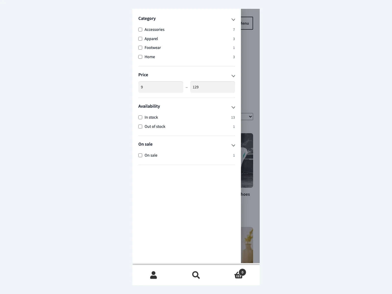 Sieve mobile filter drawer on a phone